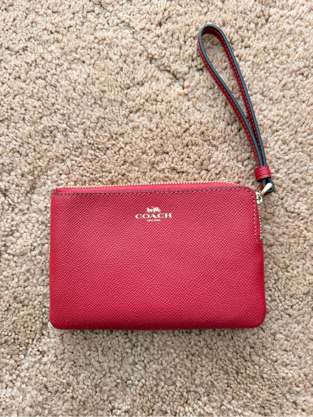 Coach Red Leather Wristlet with Gold Logo